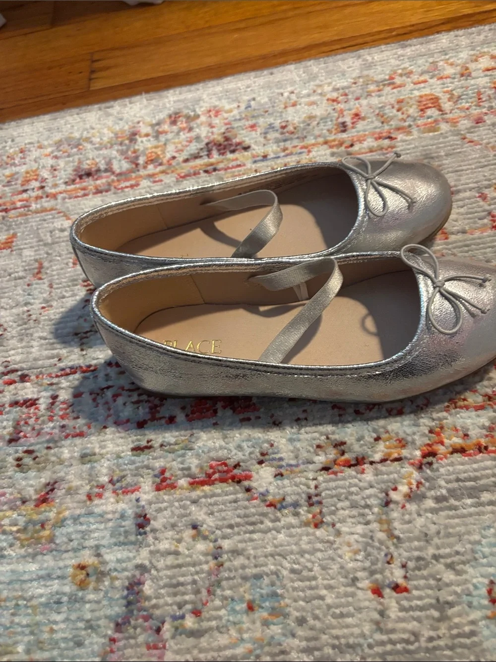 Kids Silver Ballet Flats with Bow